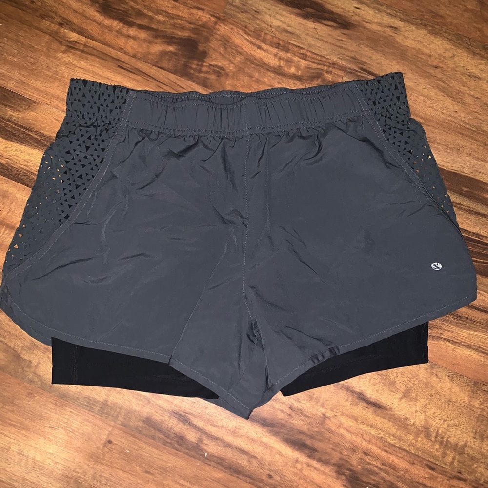 Gray and black athletic shorts
